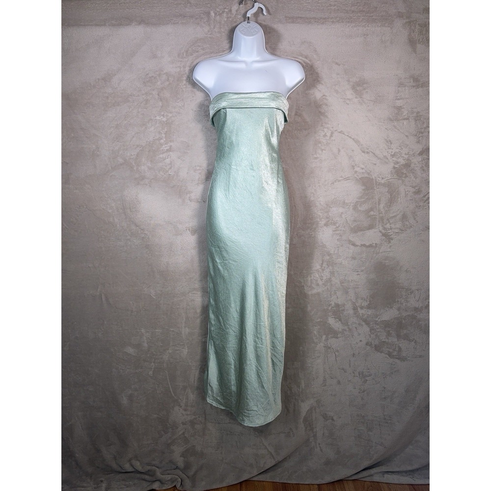 RNWY‎ Maxi Dress Womens Size XS Teal Green Satin Strapless Slip Formal Chic